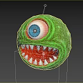 Green Monster Sphere With Single Large Blue Eye Open Mouth And Sharp White Teeth 3d model