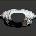 White T Shirt With Colorful Floral Pattern On Collar And Green Trim