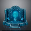 Futuristic Blue Pedestal Structure With Glowing Sphere And Console Panels