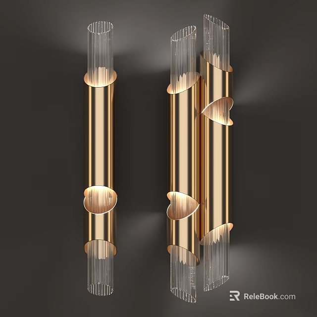 Modern Golden Cylindrical Wall Lamp With Transparent Glass Tubes And Warm Light Effect 3d model 