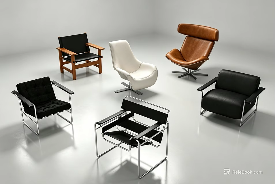 Modern Leisure Chairs With Diverse Designs Colors And Metal Wooden Frames 3d model 