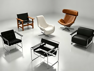 Modern Leisure Chairs With Diverse Designs Colors And Metal Wooden Frames 3d model