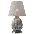 Silver Diamond Patterned Table Lamp With Light Gray Pleated Fabric Shade Illuminated 3d model