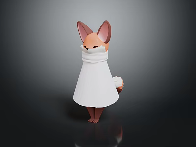 Cute 3D Fox Sculpture With White Cloak Pink Ears And Brown Tail 3d model