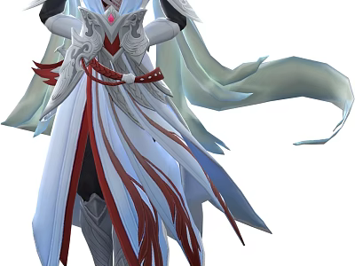 Fantasy Game Character In White Red Flowing Robe With Ornaments 3d model