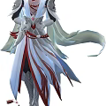 Fantasy Game Character In White Red Flowing Robe With Ornaments