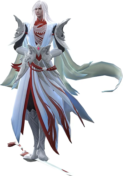 Fantasy Game Character In White Red Flowing Robe With Ornaments 3d model