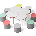 Colorful Round Children's Table Set With Matching Stools For Play Activities 3d model