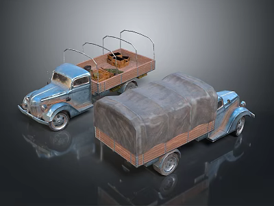 Two Vintage Trucks Featuring Open And Covered Cargo Beds On 3d model