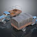 Two Vintage Trucks Featuring Open And Covered Cargo Beds On 3d model
