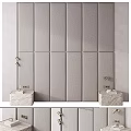 Modern Elegant Bed Background Wall With Gray Upholstered Panels And Marble Nightstands