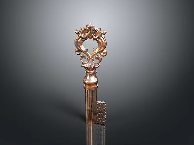 Ornate Metal Key With Intricate Carvings Decorative Top And Detailed Handle 3d model