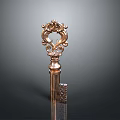 Ornate Metal Key With Intricate Carvings Decorative Top And Detailed Handle