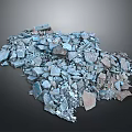Pile of Scattered Blue and Gray Crushed Stones on Gray Background