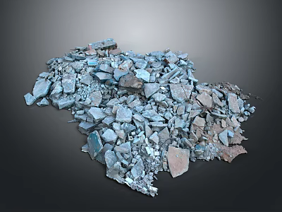 Pile of Scattered Blue and Gray Crushed Stones on Gray Background 3d model