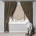 Brown Textured Hanging Curtains with Valance for Window in Modern Interior Room