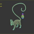 Light Brown Cat Shaped 3D Model With Long Curly Tail Holding Lit Lantern
