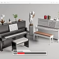 Black And White Pianos With Art Supplies Music Sheets Sculptures And Decorative Plants