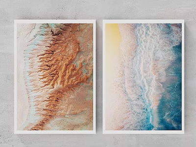 Landscape Paintings With Desert Dunes And Ocean Waves In Earthy And Blue Tones 3d model