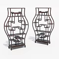 Pair of Chinese Vase Shaped Dark Wood Display Shelves With Multiple Tiers