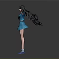 Anime Game Movie Character With Long Black Hair Blue Sailor Uniform And Outstretched Arms