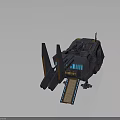 Futuristic Sci-Fi Vehicle with Weapon Turret Deployable Ramp Blue Lights and Mechanical Armor Structure
