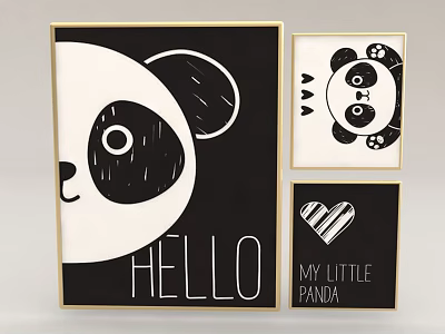 Cute Panda Art Prints Set For Home Decoration 3d model