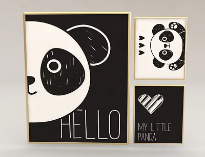 Cute Panda Art Prints Set For Home Decoration 3d model Cute Panda Art Prints Set For Home Decoration 3d model