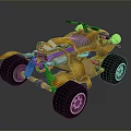Cartoon Style Off Road Quad Bike With Pink Frame Blue Accents And Large Tires