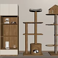 Wooden Cat Tree With Multi Level Platforms House Shaped Design And Cave
