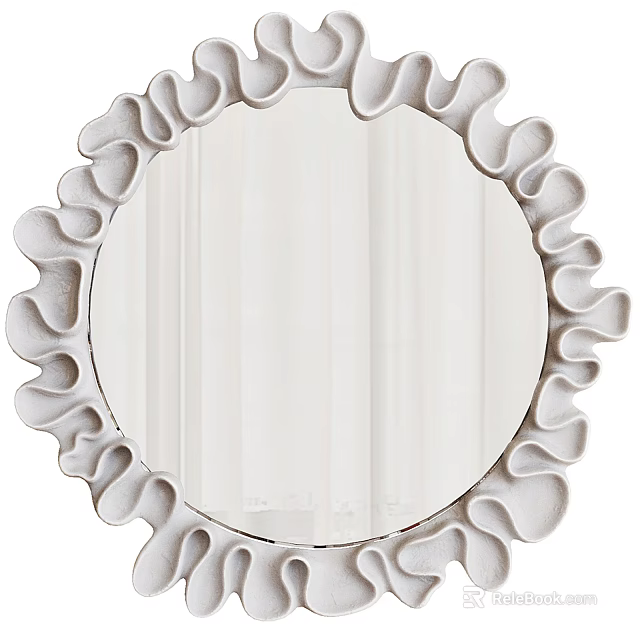 Round Decorative Mirror With Elegant Wavy White Frame For Home Decor 3d model 