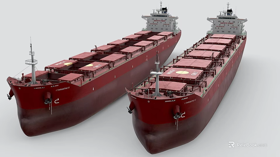 Two Large Red Container Ships With Stacked Containers On Deck 3d model 