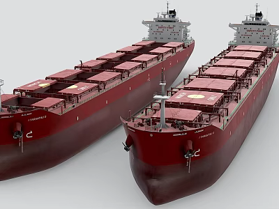 Two Large Red Container Ships With Stacked Containers On Deck 3d model