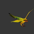Game Movie Character Yellow Orange Parrot Flying With Spread Wings Dark Blue Background