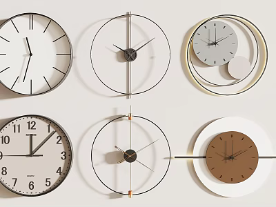 Various Modern Minimalist Clocks with Circular Frames and Multicolor Dials for Home Decor 3d model