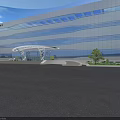 Modern Office Building Exterior With Glass Curtain Wall Architectural Entrance And Landscaping