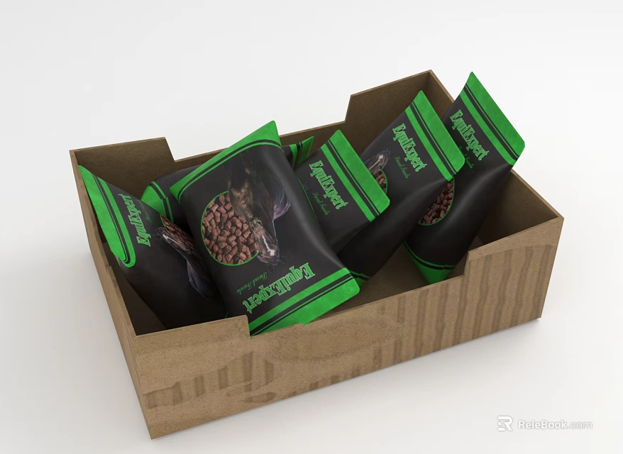Deer Themed Snack Packs With Green Black Packaging Inside Brown Cardboard Box 3d model 