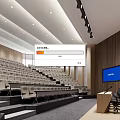 Modern Auditorium Interior With Stepped Seating Wooden Panels And Lecture Screen