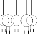 Five Blue Circular Fabric Pendant Lights With Black Hanging Ropes 3d model