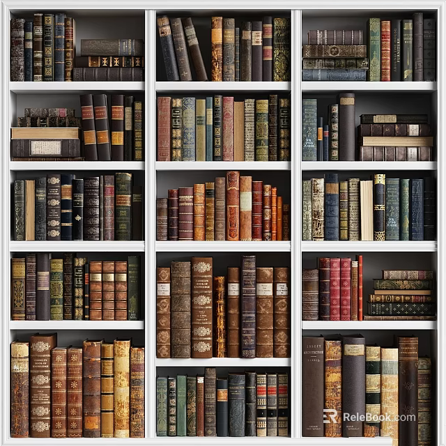 Various Organized Books And Magazines Arranged On Classic Bookshelf Shelves 3d model 