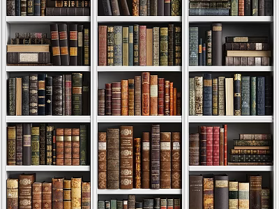 Various Organized Books And Magazines Arranged On Classic Bookshelf Shelves 3d model