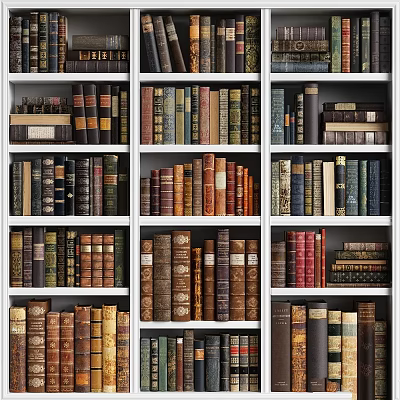 Various Organized Books And Magazines Arranged On Classic Bookshelf Shelves 3d model