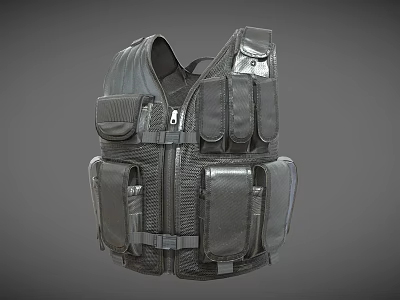 Black Tactical Vest with Multiple Pockets and Mesh Design for Outdoor Activities 3d model