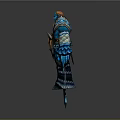Detailed Fantasy Warrior Character In Blue Glowing Armor With Fur Trim