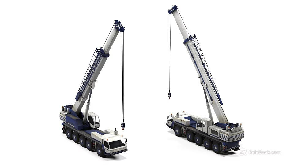 Two Heavy Duty Mobile Crane Trucks With Telescopic Booms And Multi Axle Chassis 3d model 