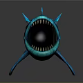 Fantasy Blue Fish Creature with Open Mouth Sharp Teeth and Glowing Purple Fins 3D Render