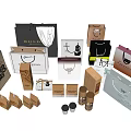 Decorative Ornament Set With Assorted Shopping Bags Gift Boxes And Packaging Designs
