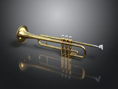 Shiny Golden Trumpet Musical Instrument For Home Decoration And 3d model