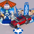 Genshin Impact Theme Exhibition Booth Design With Blue White Decor And Character Stands