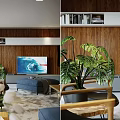 Modern Living Room Interior With Wooden Wall Paneling TV Shelving Sofa And Coffee Table